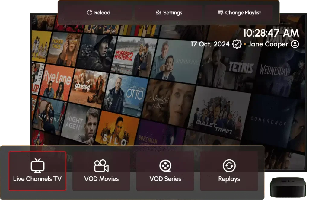 Interface of STZ Player IPTV app