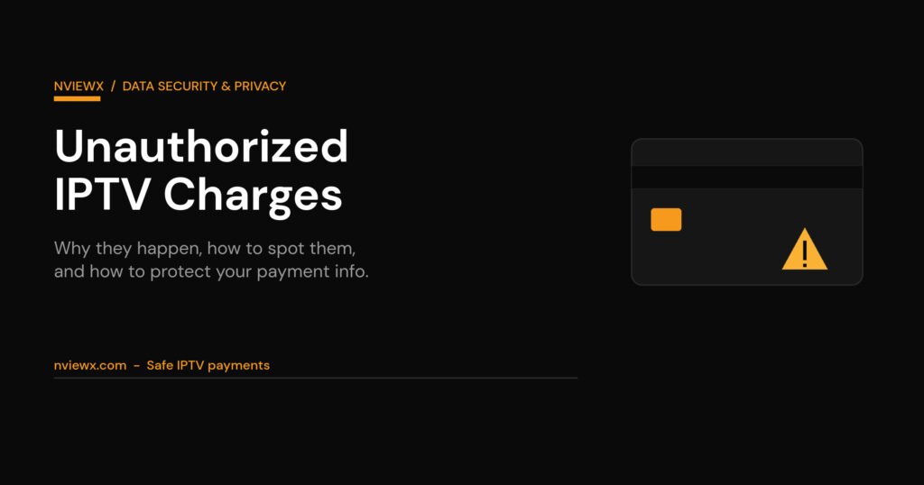 Unauthorized IPTV charges guide cover with a credit card and warning symbol