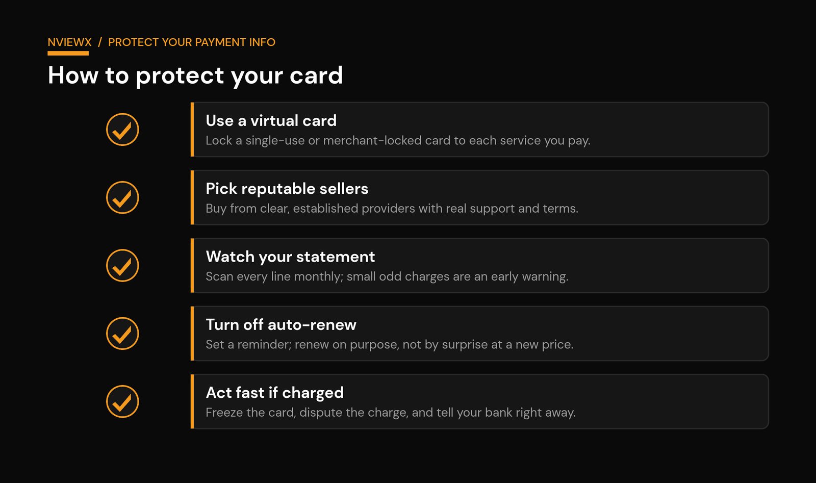 Unauthorized IPTV Charges: How to Spot, Stop, and Prevent Them Diagram showing how to protect your card from unauthorized IPTV charges with virtual cards and statement checks