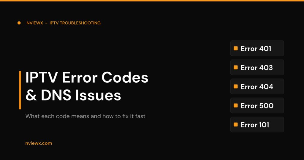 IPTV error codes and DNS issues explained - Nviewx hero graphic