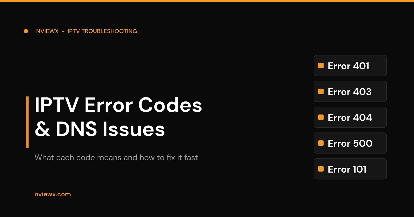 Understand IPTV Error Codes & DNS Issues IPTV error codes and DNS issues explained - Nviewx hero graphic