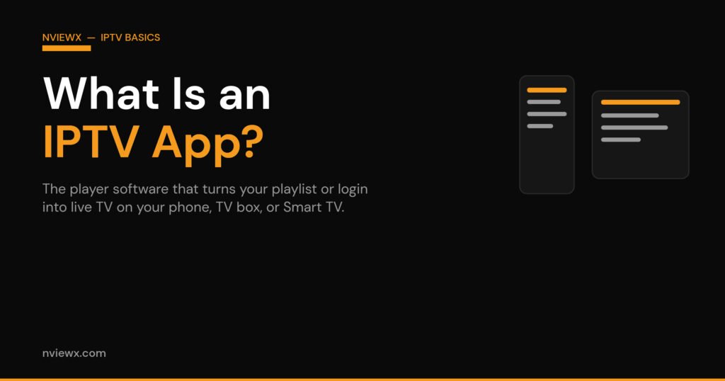 What is an IPTV app: branded illustration of an IPTV player on phone and TV box